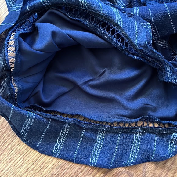 Navy Blue Off Shoulder Striped Romper - Picture 5 of 5